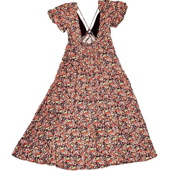 Backless Deep V Puff Sleeve Midi Dress - Picture 7 of 7